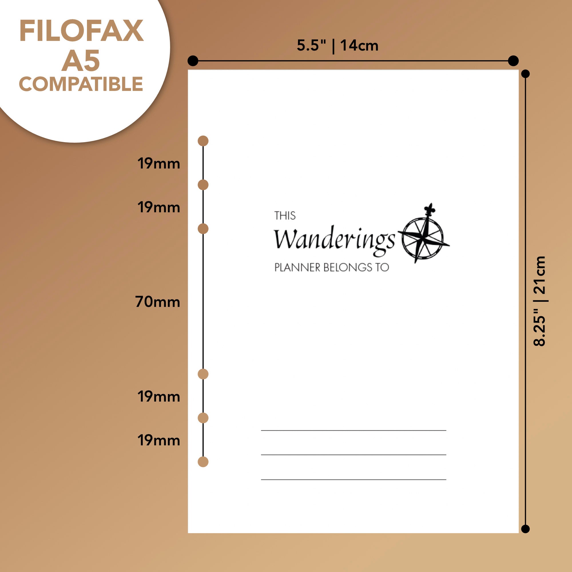 Sizes for Wanderings A5 6-Ring 2024 Dated Calendar Refill
