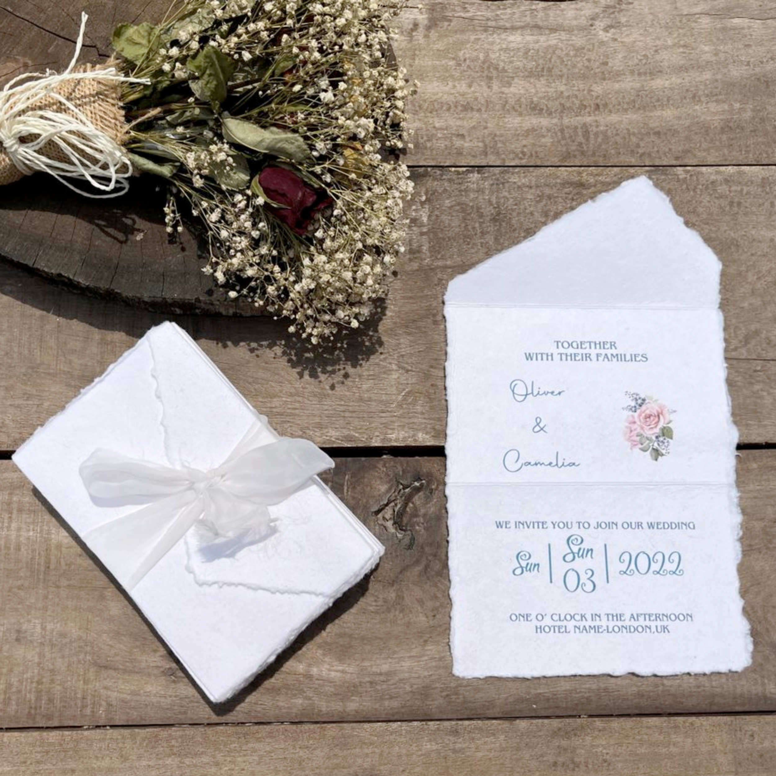 Enveloppes à Bords Frangés Ivoire - 15 X 23 Cm, Lot De 25, Papier Coton Recyclé Fait Main, Pour Invitations Mariage