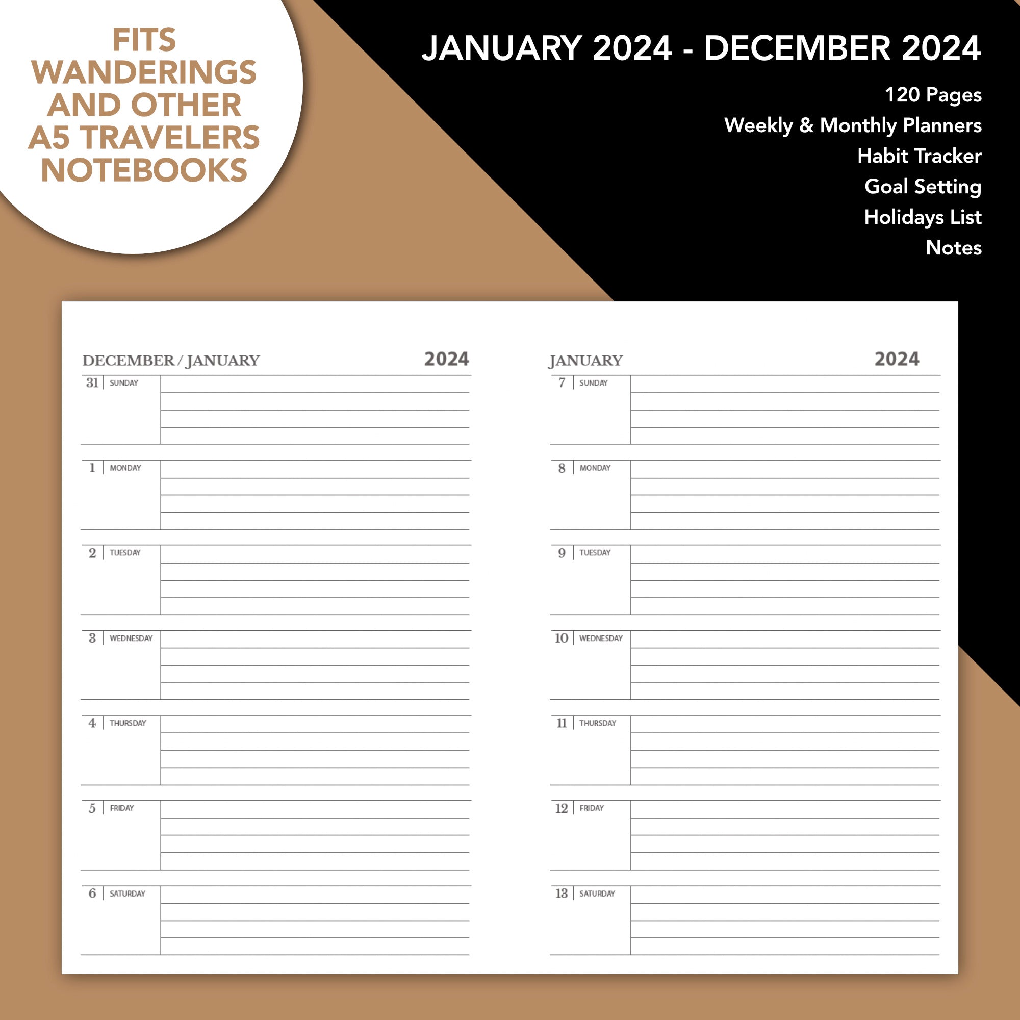 Printable Standard sized Blank Traveler's Notebook Insert April
