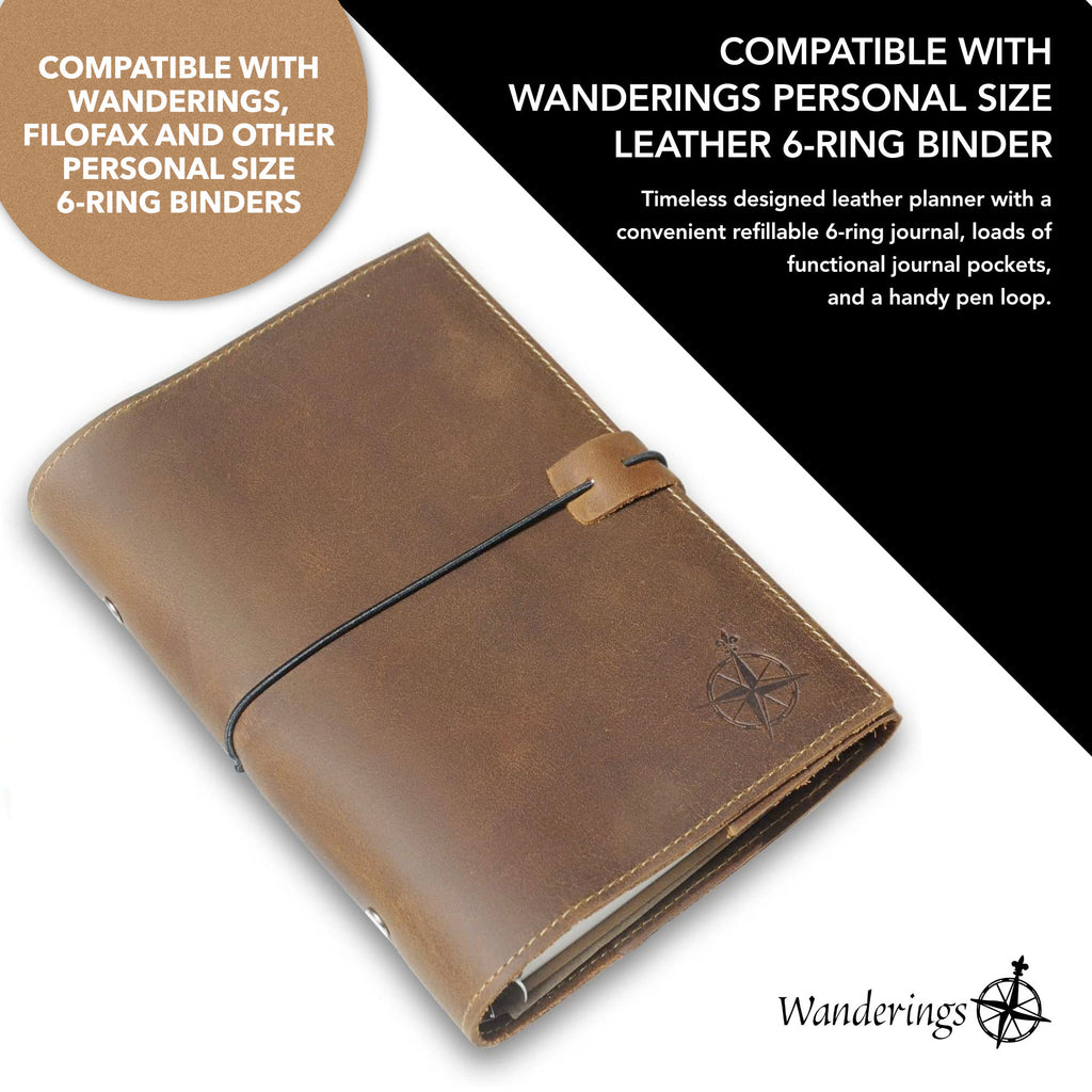 2024 Undated Calendar Inserts compatible with Wanderings Personal Size leather 6-Ring Binders Planners