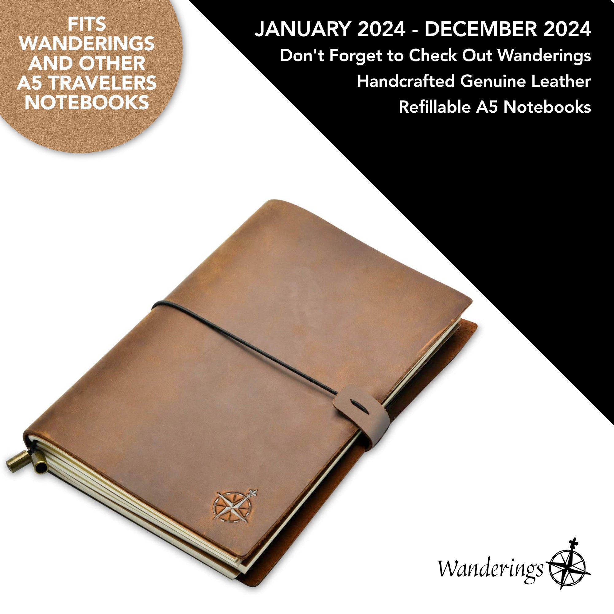 A5 Traveler's Notebook Dated Calendar Refill - January - December 2024