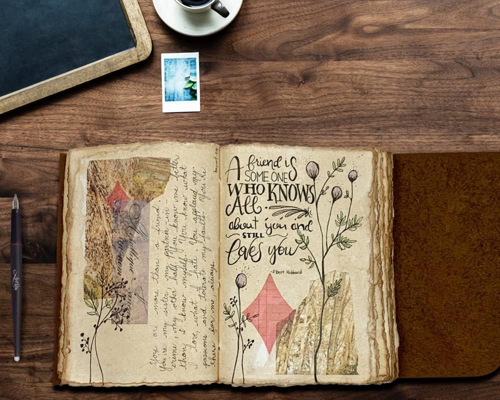 Vintage Leather Journal with Old Fashioned Deckle Edge Blank Paper