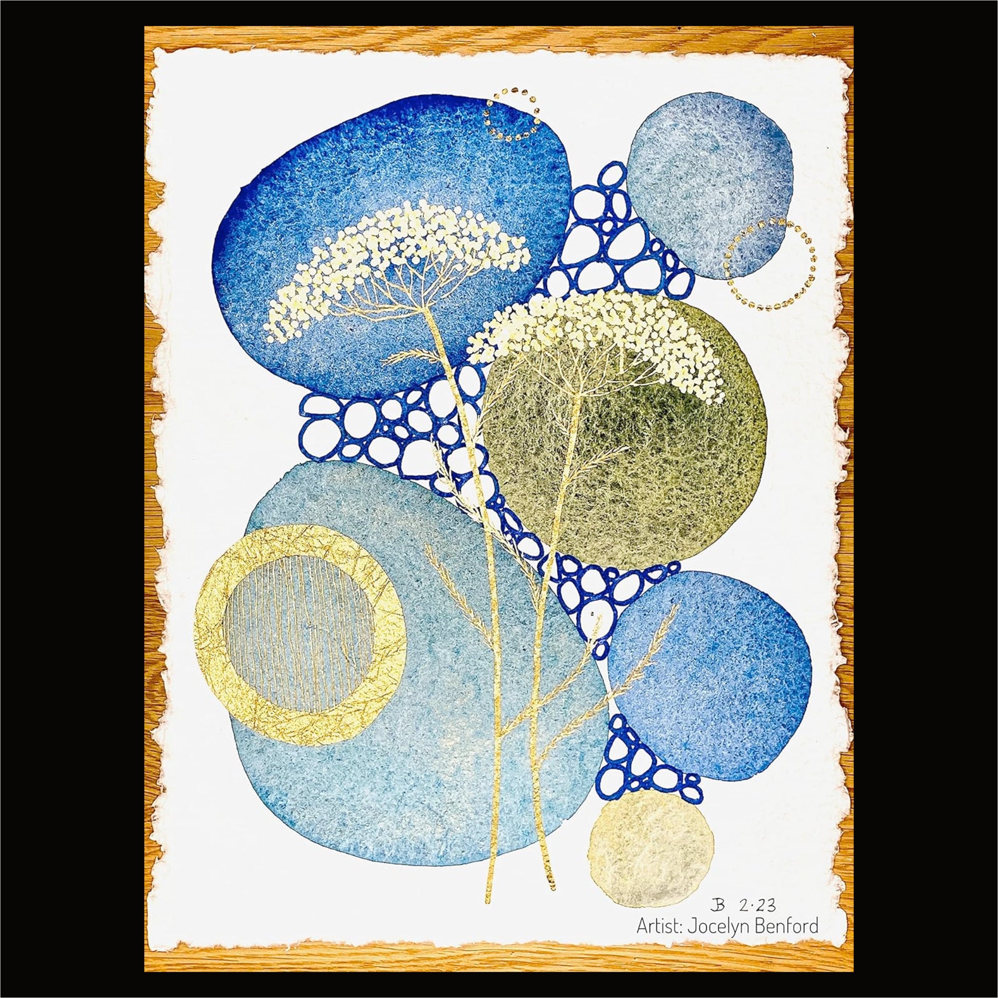 Abstract Circles with Gold Original 9x12 Watercolor 2024 Painting