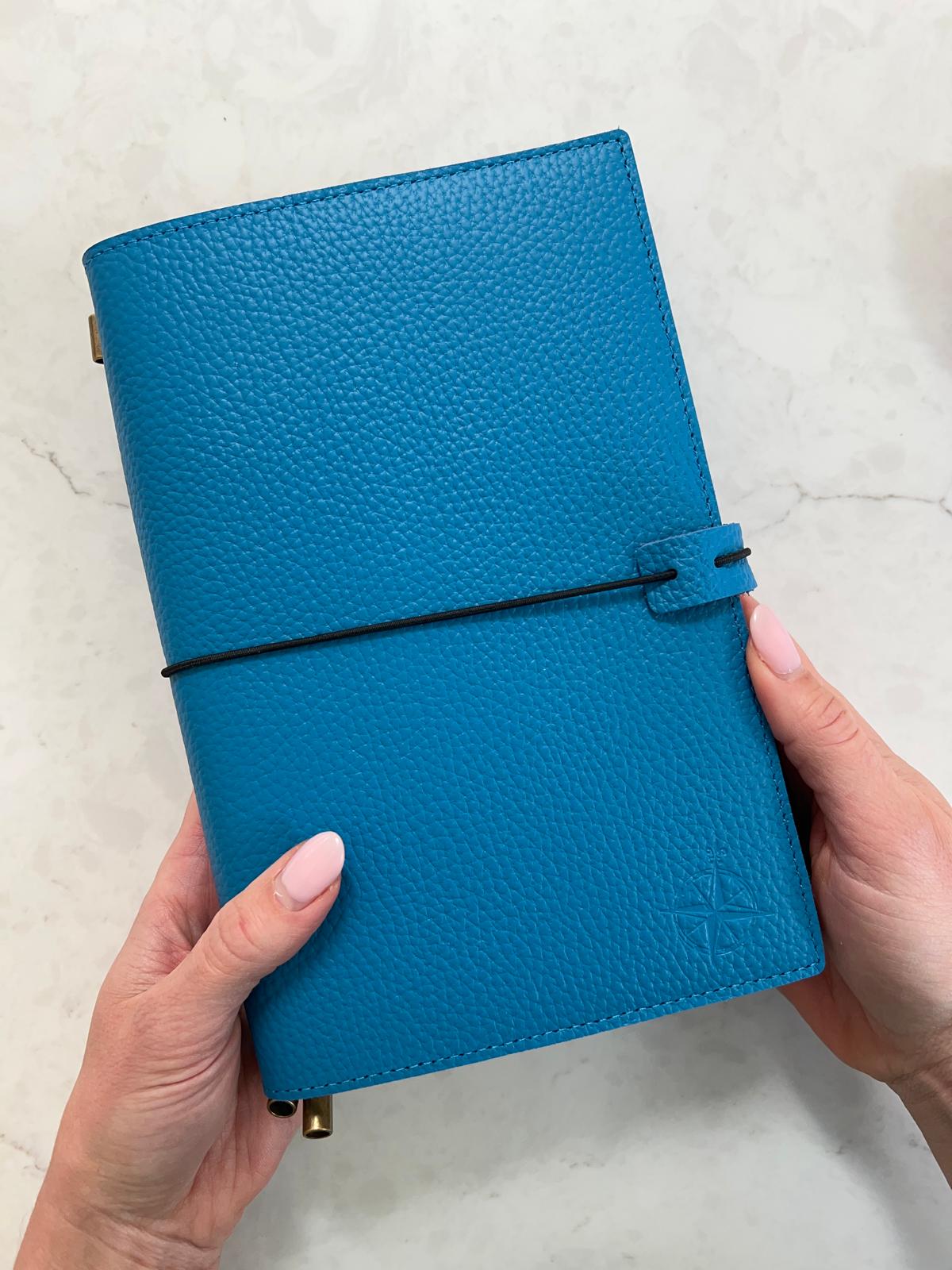A5 Refillable Leather Travelers Notebook with Pockets – Blue, 6