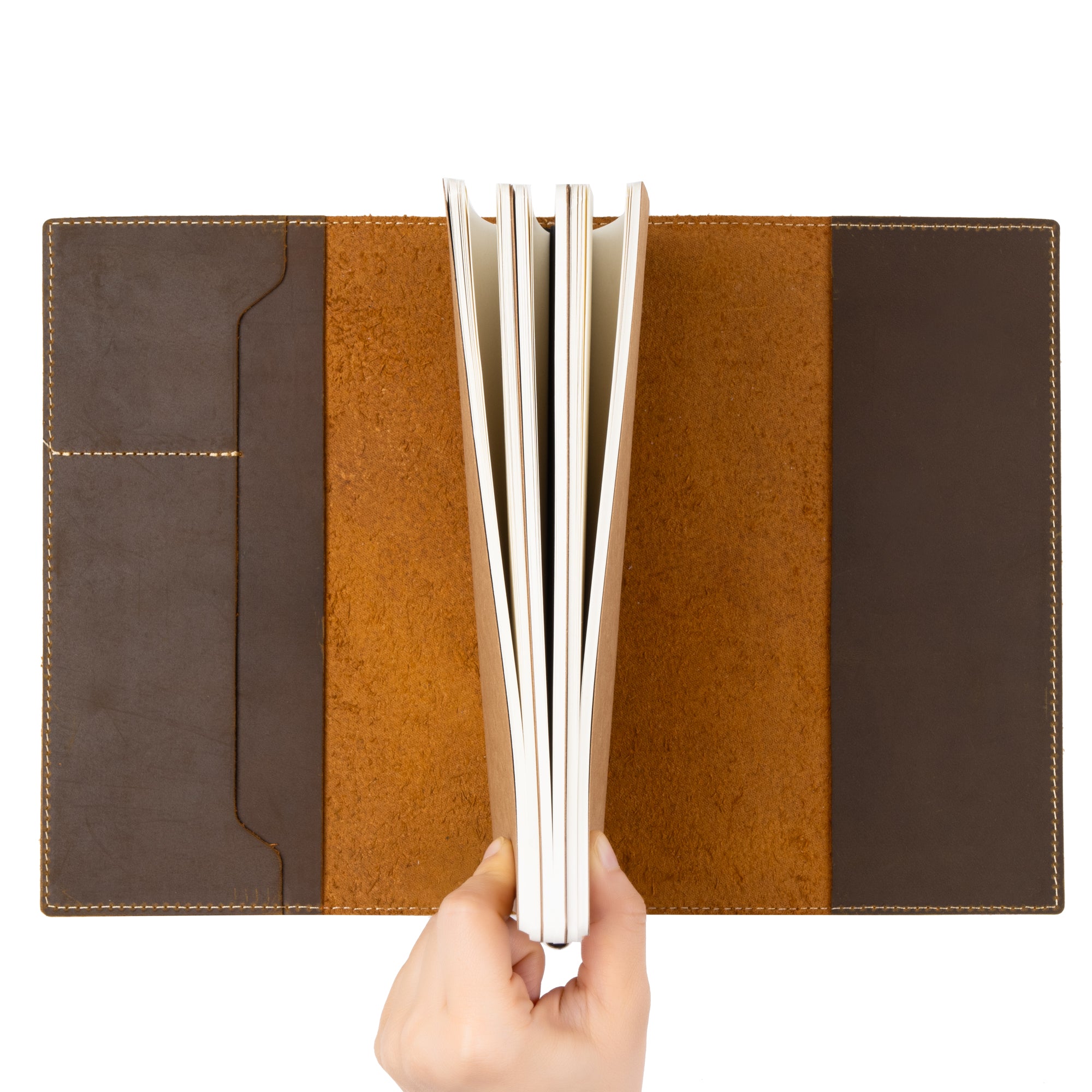 A5 Refillable Leather Travelers Notebook with Pockets – Brown, 6