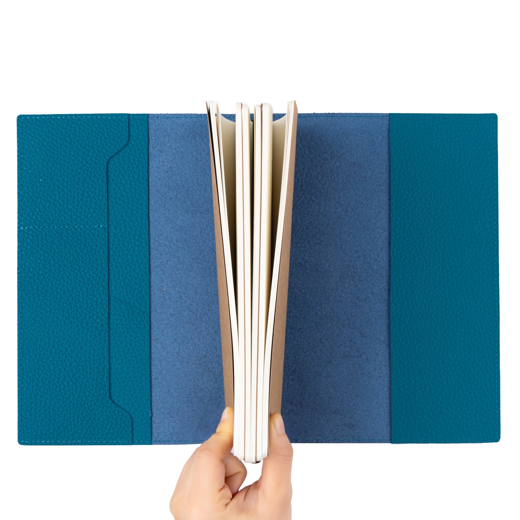 A5 Refillable Leather Travelers Notebook with Pockets – Blue, 6