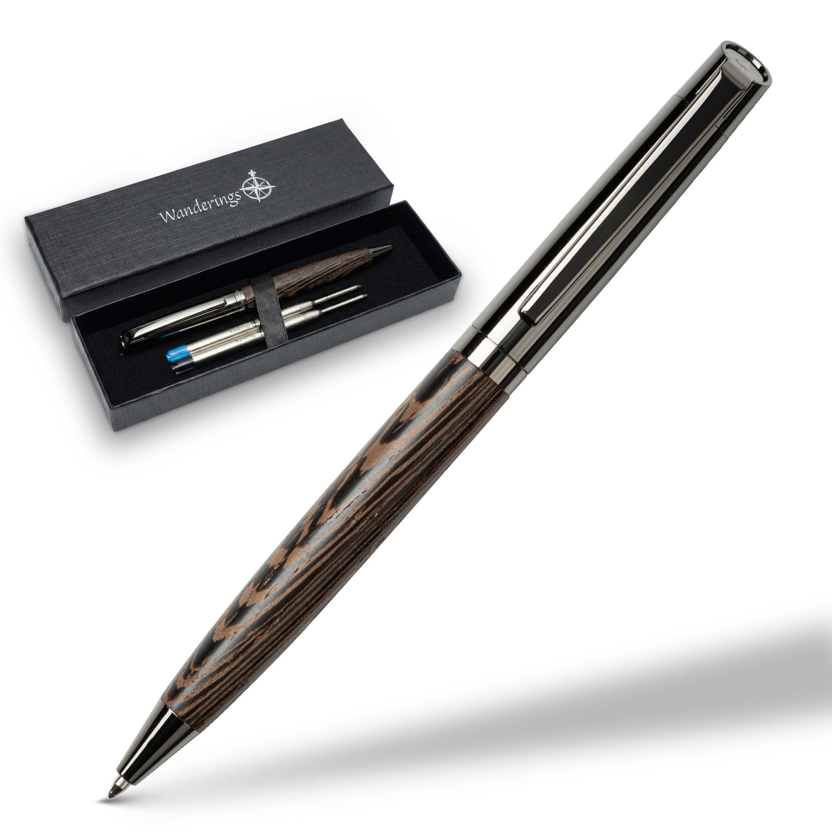 Ballpoint Pen – German Ink, Light Brown & Real Wood Barrel, 2 Refills ...