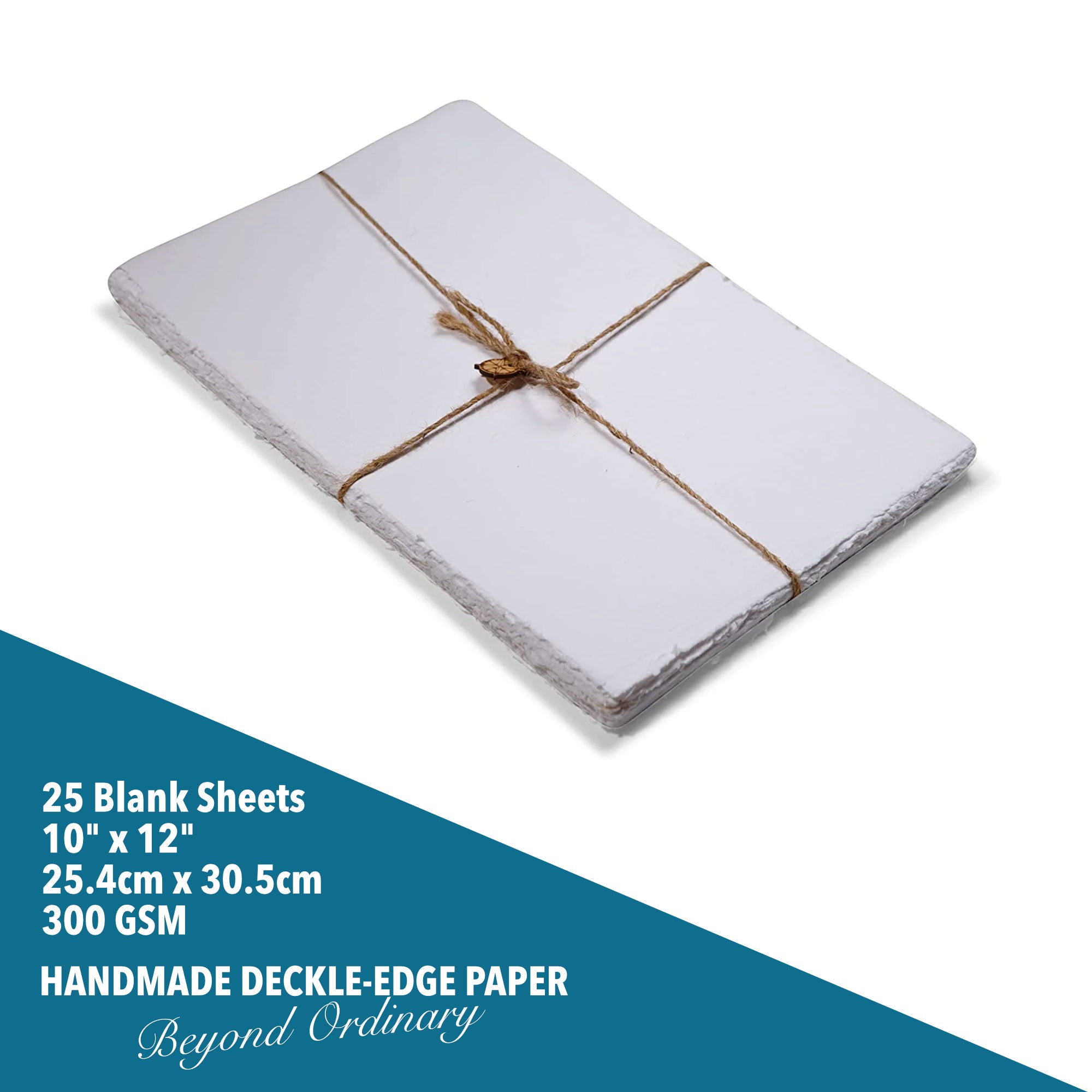 Wanderings Handmade White Deckle Edge Blank Paper - 4x6 Inches - Package of 25 - Mixed Media Loose Leaf Paper for Watercolor, Writers, Invitations