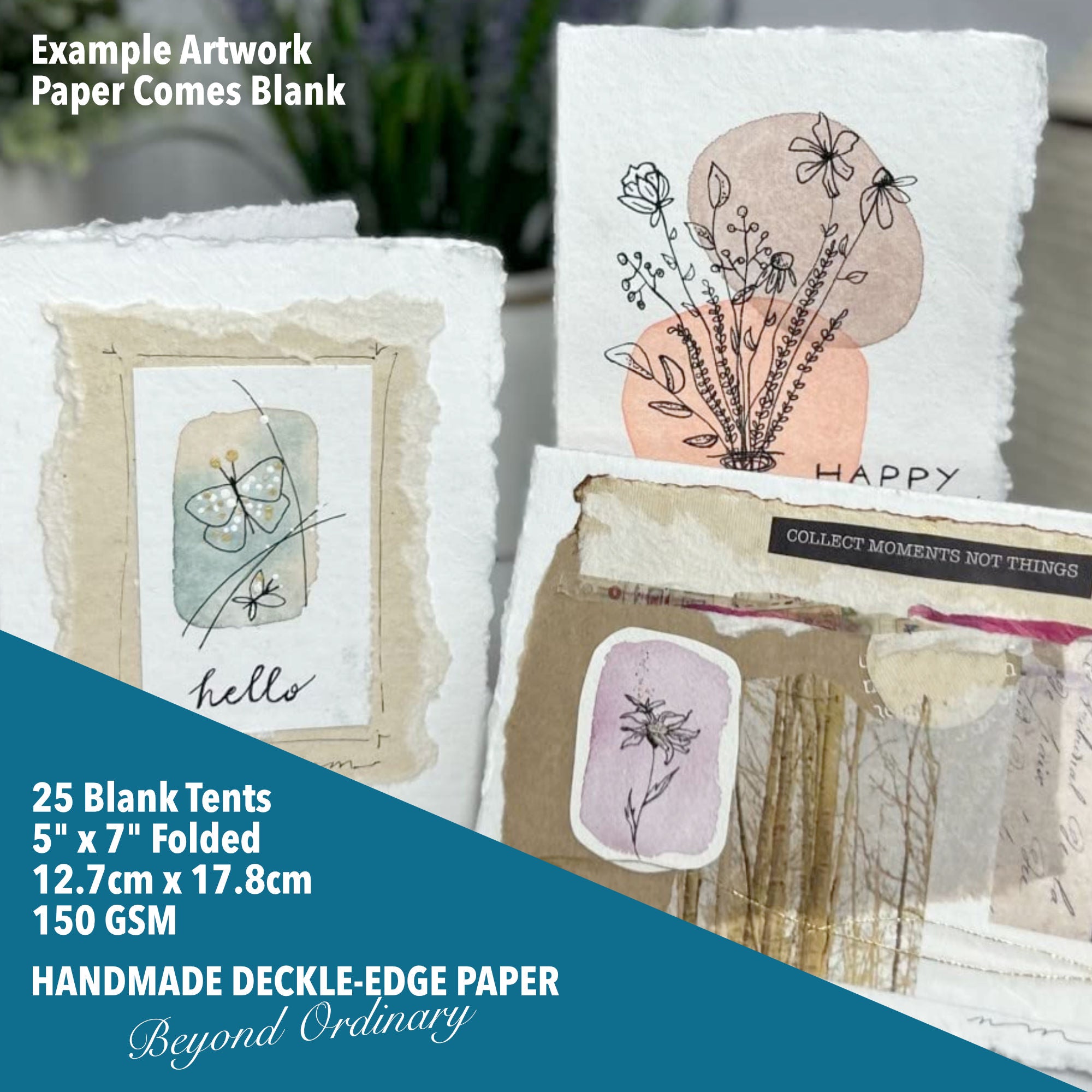 Handmade White Deckle Edge Paper - 150/300 GSM - Multiple Sizes - 25/50  Packs