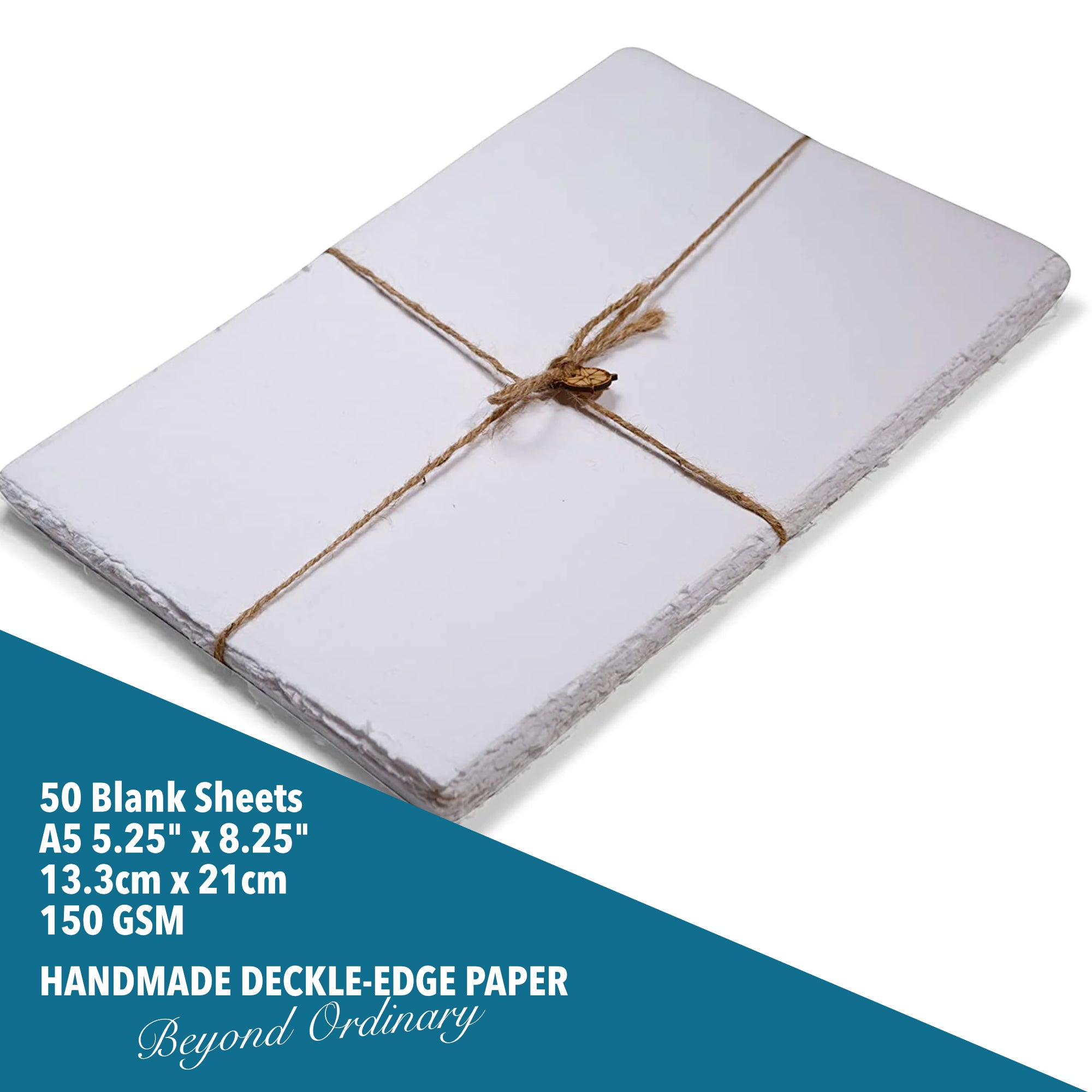 Handmade White Deckle Edge Paper - 150/300 GSM - Multiple Sizes - 25/50  Packs