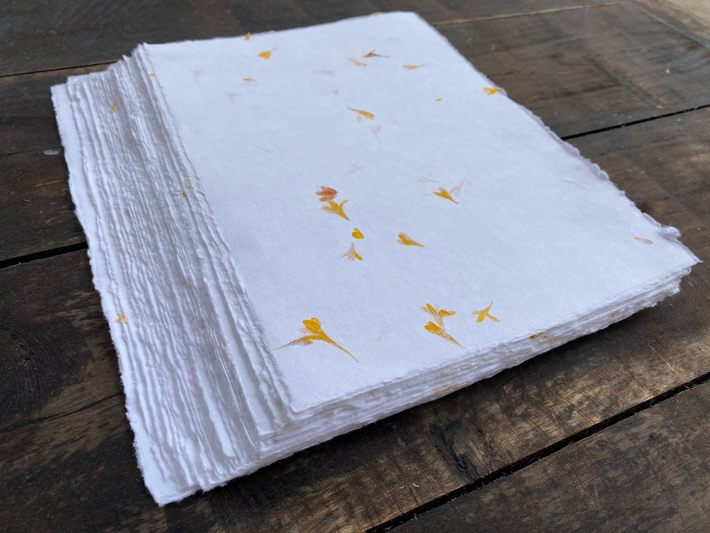 Handmade White Paper with Real Flower Petals and Deckle Edge